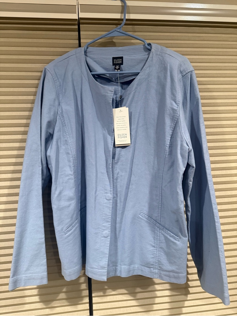 Eileen Fisher Powder Blue Cotton Blend Jacket - Picture 2 of 9